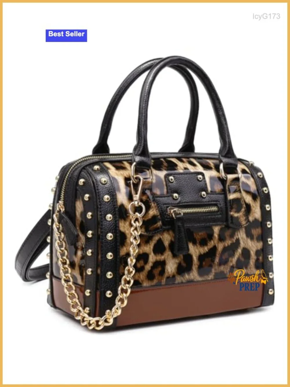 Barrel Shape Patent Faux Leather Handbag with Rivet Decoration Top Handle